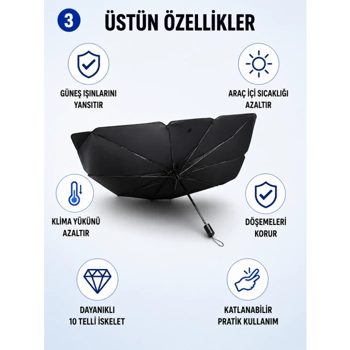 Araç İçi Şemsiye Güneşlik - 140cmx80cm