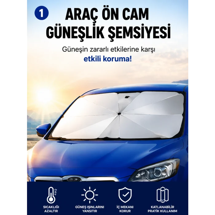 Araç İçi Şemsiye Güneşlik - 140cmx80cm