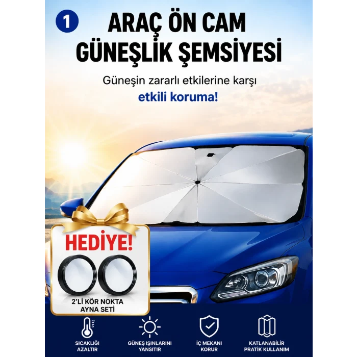 Araç İçi Şemsiye Güneşlik - 140cmx80cm