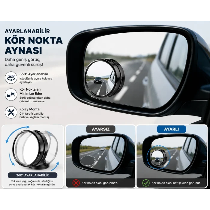 Ayarlanabilir Kör Nokta Ayna Seti 2 Adet