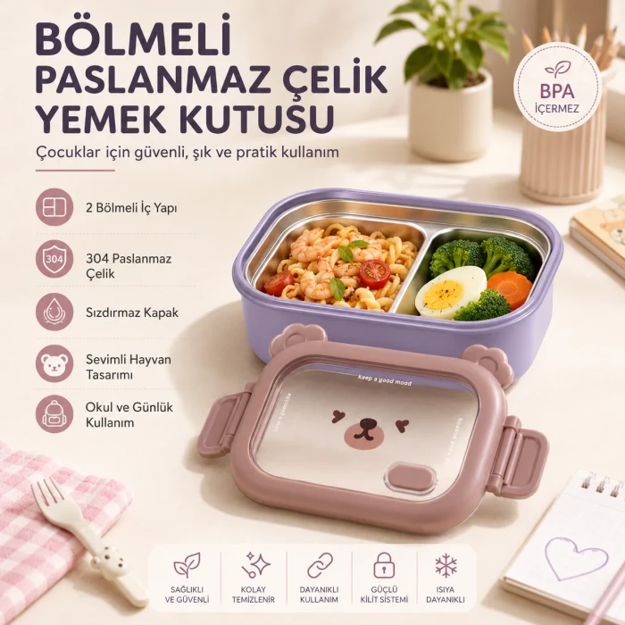 Bölmeli Paslanmaz Çelik Yemek Kutusu