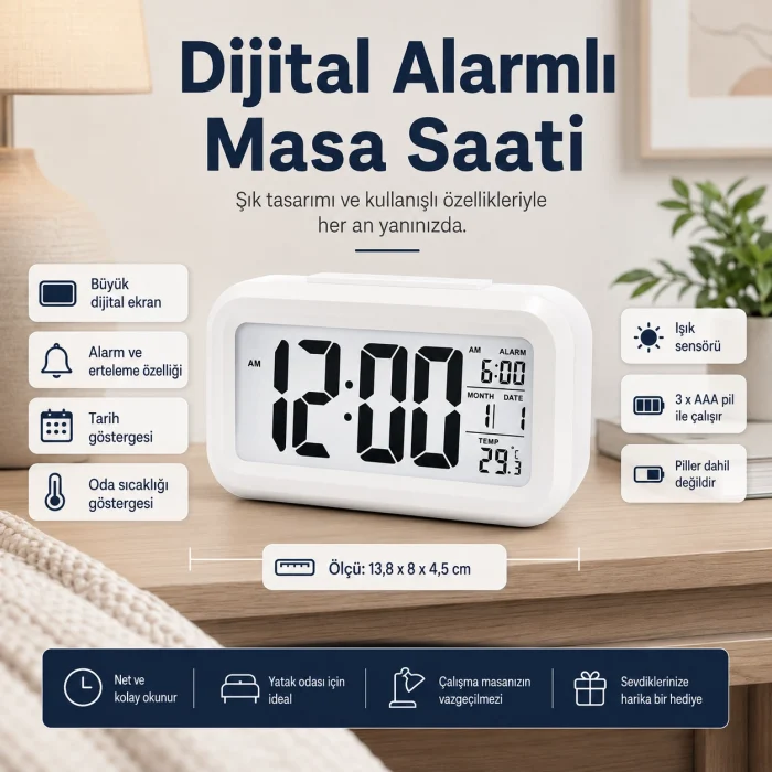 Dijital Alarmlı Masa Saati