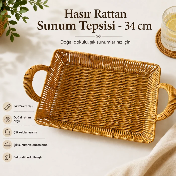 Hasır Rattan Sunum Tepsisi- 34 cm