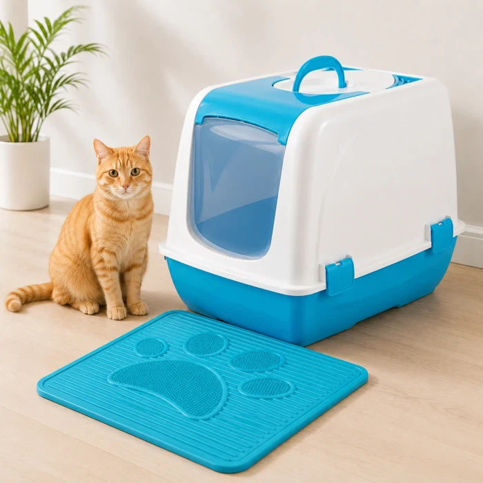 Mikopet Küçük Kapalı Kedi Tuvaleti Mavi