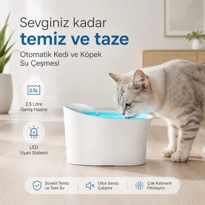 Otomatik Uyarılı Kedi Köpek Su Kabı