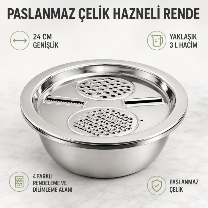 Paslanmaz Çelik Hazneli Rende - 24 cm