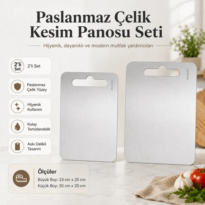 Paslanmaz Çelik Kesim Panosu Seti - 2 Adet