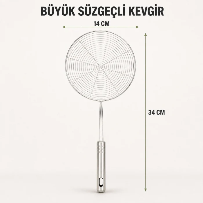Paslanmaz Çelik Süzgeçli Kevgir ve Kızartma Maşası Seti - 3 Parça