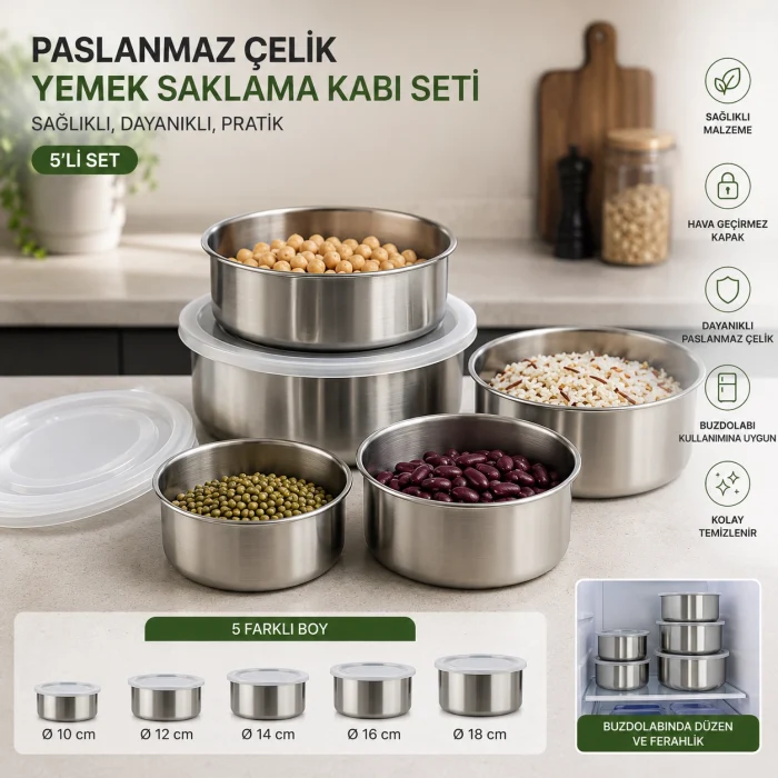Paslanmaz Çelik Yemek Saklama Kabı Seti