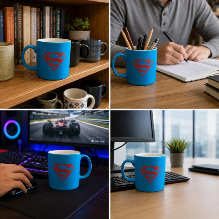 Superman Temalı Mavi Seramik Kupa – Özel Kutulu 330 ML
