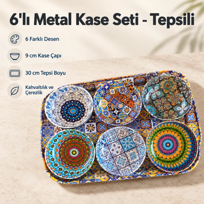 Tepsili 6lı Metal Kase Seti / Çerezlik