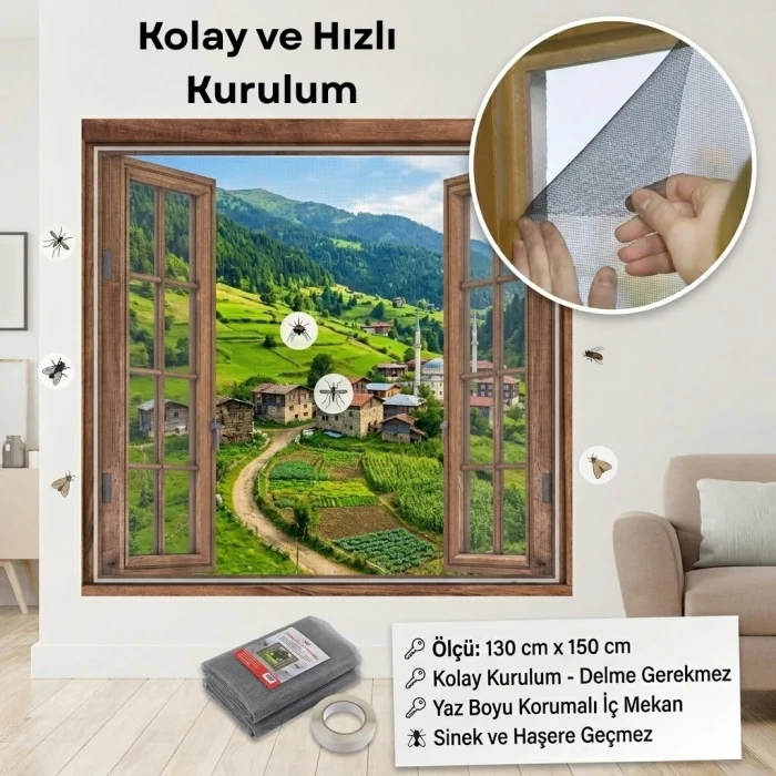 Sineklik / Kolay Kurulum Çift Kanat Pencere İçin