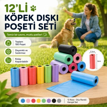 12 li Köpek Dışkı Poşet Düz Renkli Set