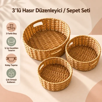3lü Hasır Düzenleyici / Sepet Seti