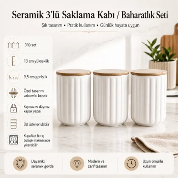 3lü Seramik Saklama Kabı / Baharatlık Seti