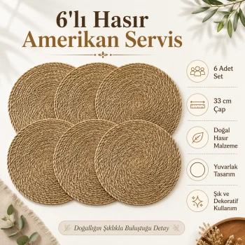 6lı Hasır Amerikan Servis Seti - (33 cm)