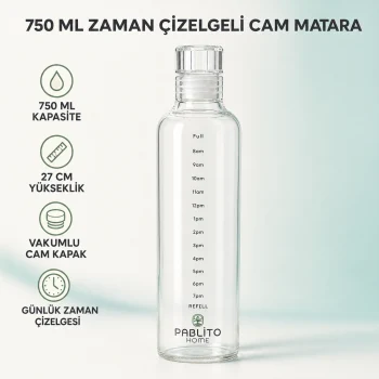 750 ml Zaman Çizelgeli Cam Matara