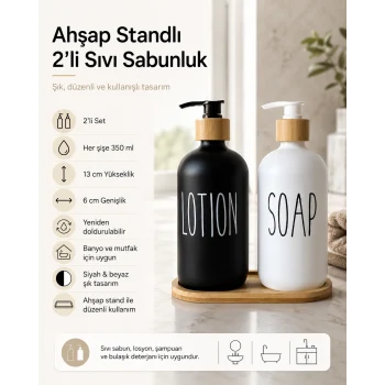 Ahşap Standlı 2li Sıvı Sabunluk