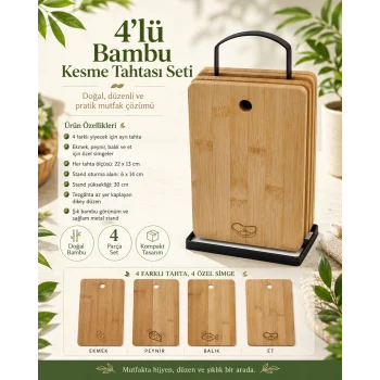 Bambu Kesim Panosu - Metal Standlı 4lü