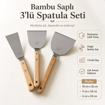 Bambu Saplı 3lü Paslanmaz Çelik Spatula Seti