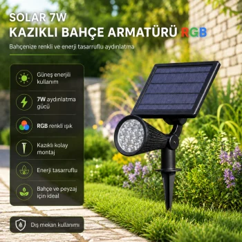 Kazıklı Solar Bahçe Armatürü- 7W