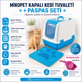 Mikopet Küçük Kapalı Kedi Tuvaleti Mavi