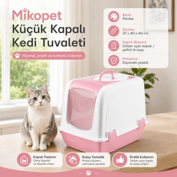 Mikopet Küçük Kapalı Kedi Tuvaleti Pembe