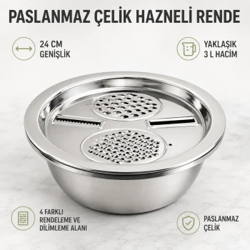 Paslanmaz Çelik Hazneli Rende - 24 cm