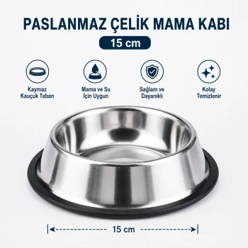 Paslanmaz Çelik Mama ve Su Kabı - 15 cm