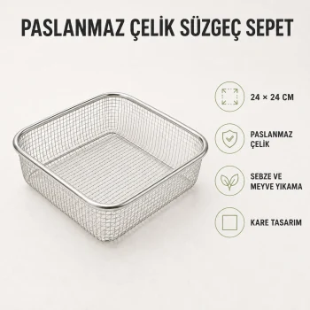 Paslanmaz Çelik Süzgeç Sepet - 24 x24 cm