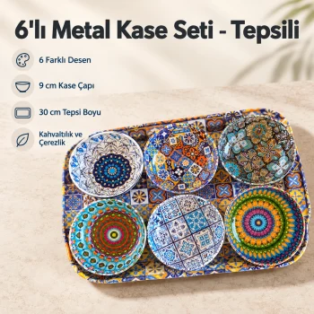 Tepsili 6lı Metal Kase Seti / Çerezlik