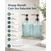 Ahşap Standlı İkili Cam Sıvı Sabunluk Seti