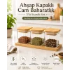 Ahşap Kapaklı Cam Baharatlık 3lü Set