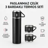 Paslanmaz Çelik 3 Bardaklı Termos Seti- 500 ml