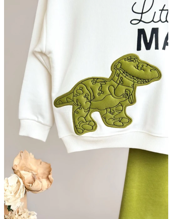 Dinazor Nakışlı Aplike Detaylı Sweatshirt ve Eşofman Takımı