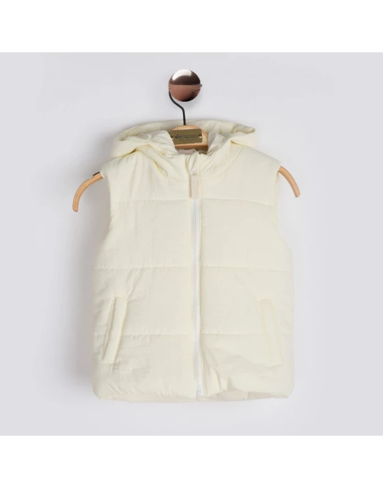 Kapşonlu Ekru Kız Çocuk Yelek