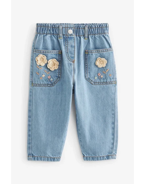 La’Ciel Ekru Gül Detaylı Kot Pantolon