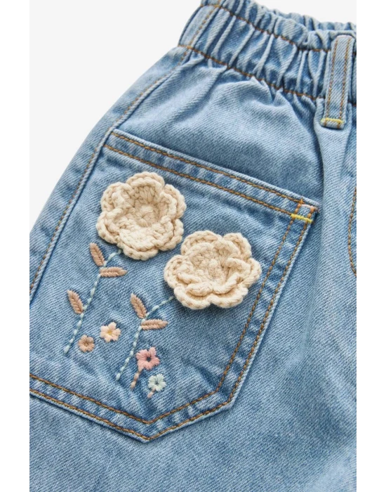 La’Ciel Ekru Gül Detaylı Kot Pantolon