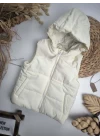 Kapşonlu Ekru Kız Çocuk Yelek