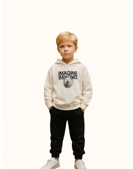 Ayıcık Dizaynlı Kapüşonlu Erkek Eşofman Takım