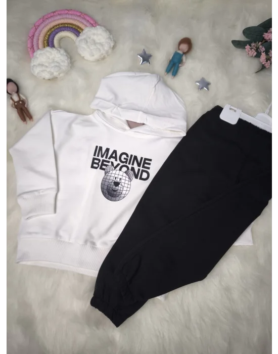 Ayıcık Dizaynlı Kapüşonlu Erkek Eşofman Takım