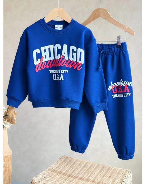 Chicago Yazı Detaylı Erkek Eşofman Takımı