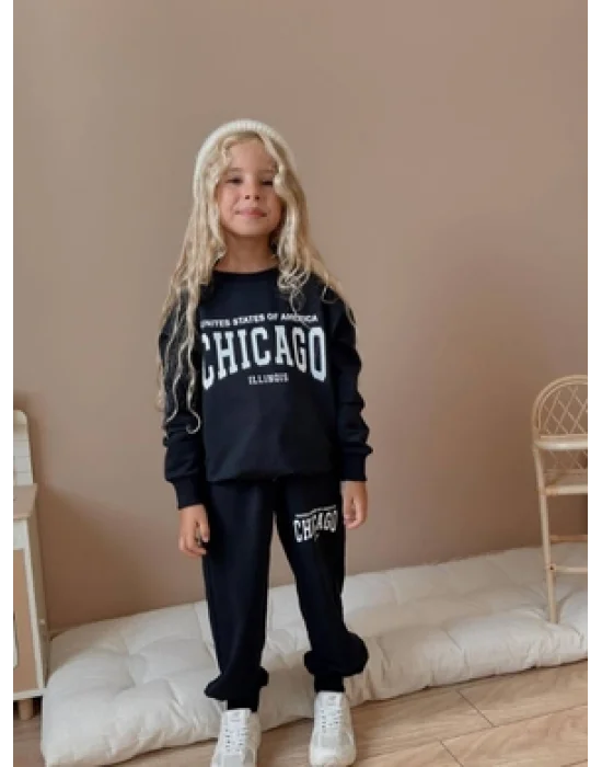 Chicago Yazı Detaylı Unisex Eşofman Takımı - Alt Üst Takım