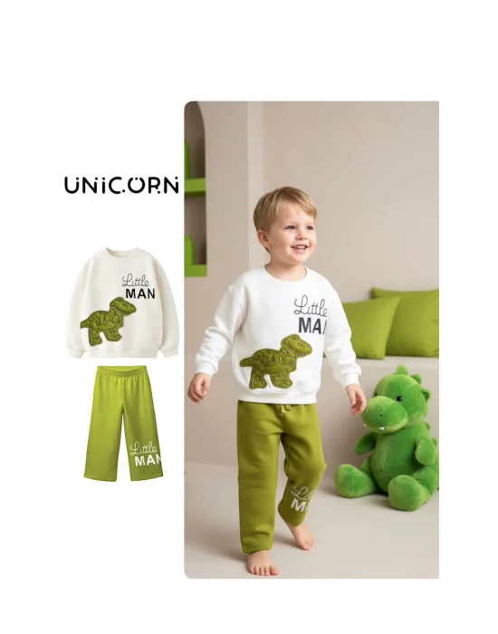 Dinazor Nakışlı Aplike Detaylı Sweatshirt ve Eşofman Takımı