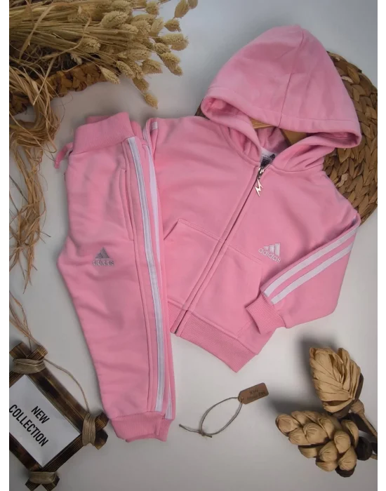 Fermuarlı, Kapşonlu, Çizgi Detaylı Çocuk Eşofman Takımı.