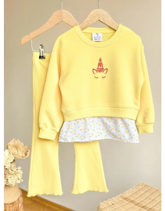 Gömlek Detaylı Sweatshirt ve İspanyol Paça Tayt