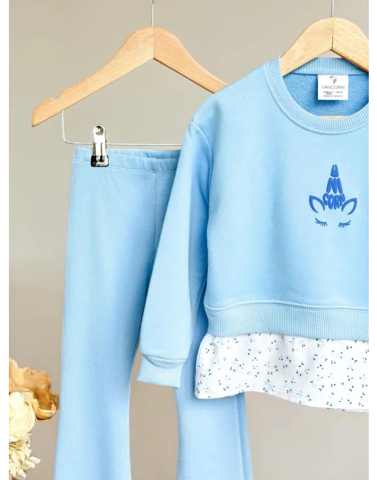 Gömlek Detaylı Sweatshirt ve İspanyol Paça Tayt