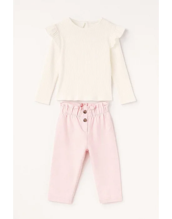 İnce Kadife Pantolonlu Dokuma Kız Takım