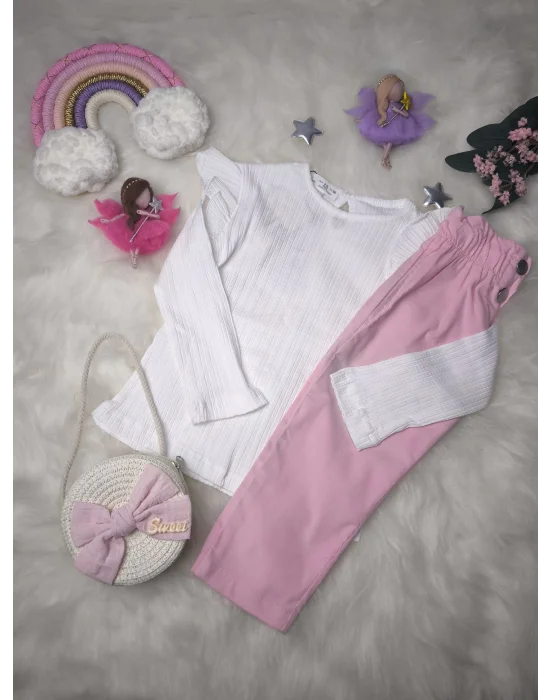 İnce Kadife Pantolonlu Dokuma Kız Takım