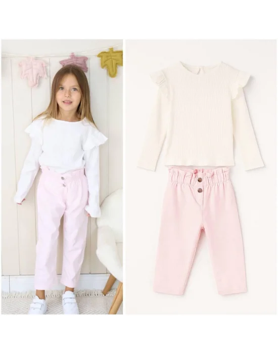İnce Kadife Pantolonlu Dokuma Kız Takım